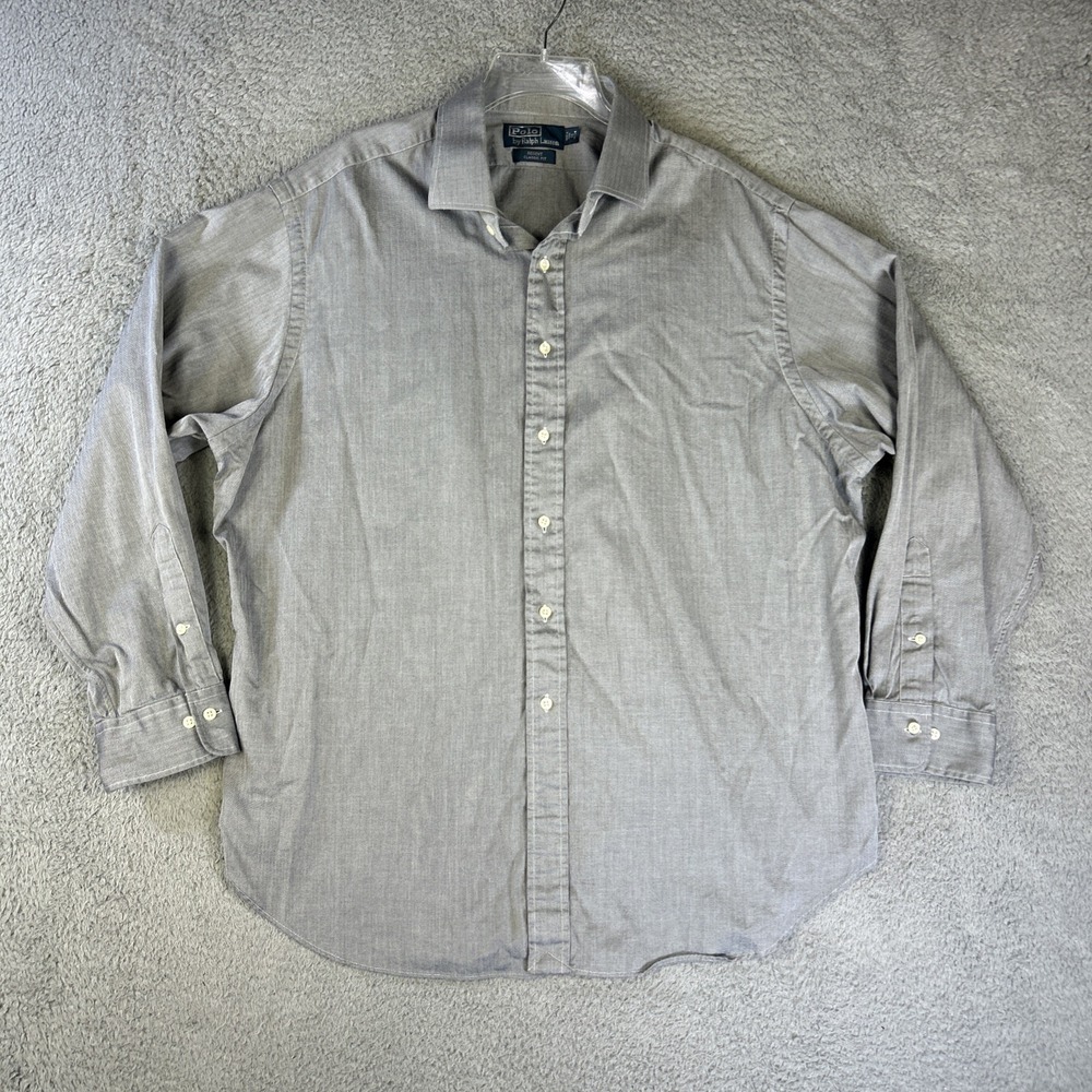 Vintage Ralph Lauren Shirt Mens 18 34/35 Gray Regent Herringbone Chevron Oxford